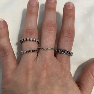 Pandora Bundle Stacking Rings Sterling Silver Size 6
